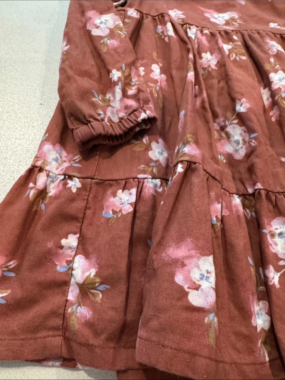 OshKosh B'gosh Rust Floral Long-Sleeve Dress with Pink Blossoms